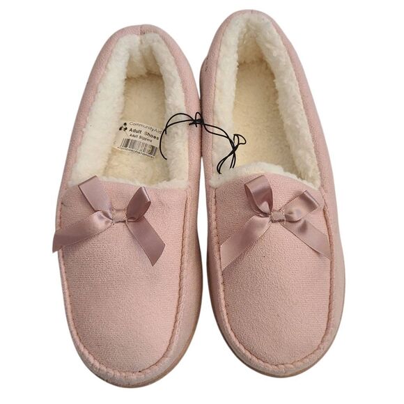 SLIPPER SET Soft Pink Suede Sherpa Faux Fur Lined NEW Sz M‎ (8-9) - Picture 7 of 12